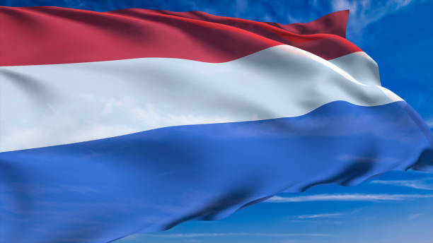 istock flag of the Netherlands with fabric structure against a cloudy sky 1143097665