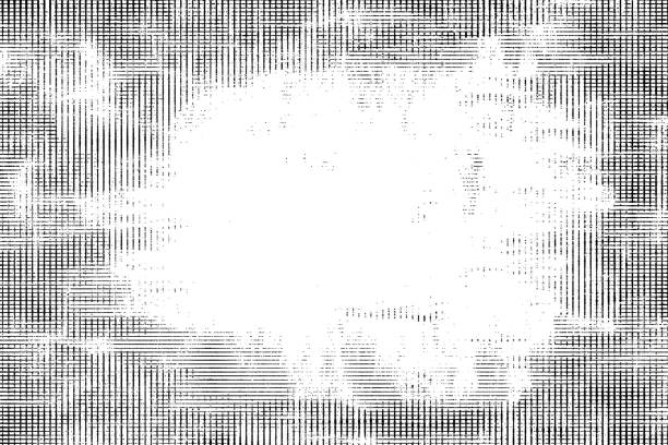 istock Texture of black lines, scratches, dots on white background. 1143098050