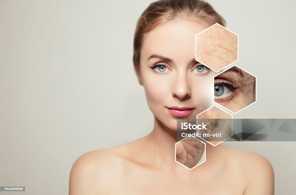 Gesundheit ergänzen weibliche Gesicht Anti-Aging-Beauty-Kosmetik - Lizenzfrei Alterungsprozess Stock-Foto