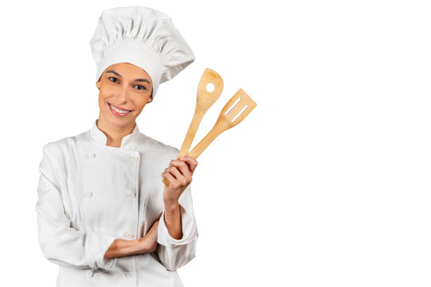 笑顔の女性シェフ、 - hat women chef occupation ストックフォトと画像