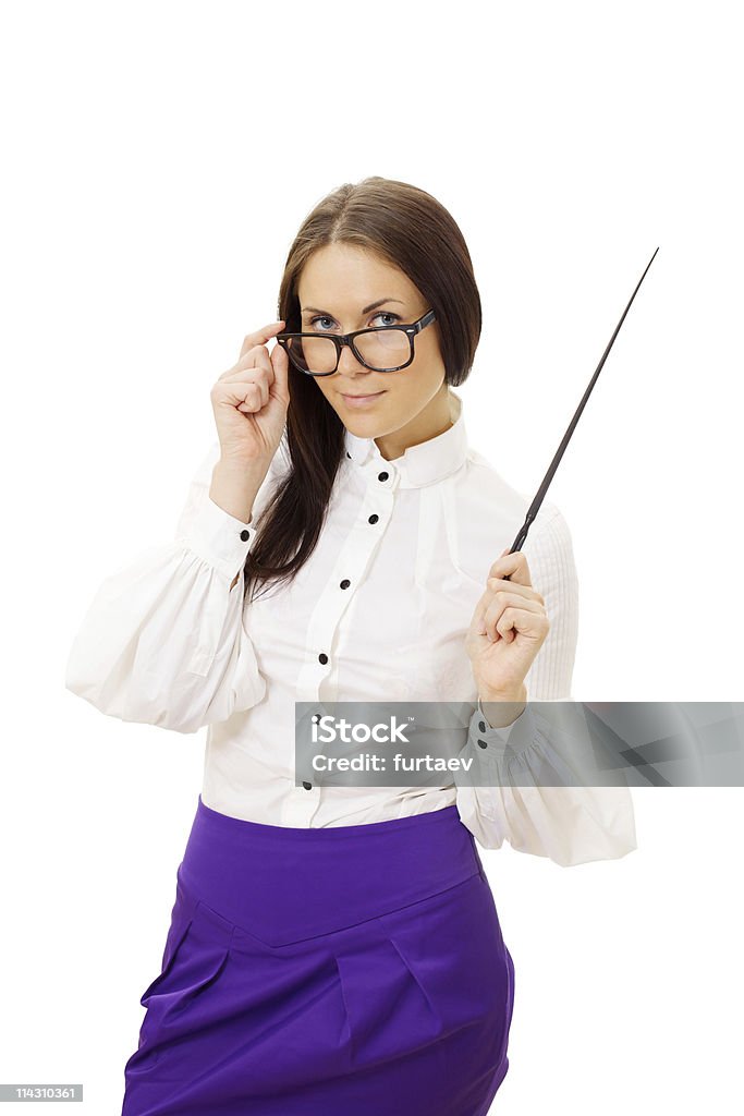 Mulher bonita usando Óculos de pé e segurando ponteiro - Royalty-free Adulto Foto de stock