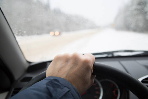 istock Driving in winter. Winter road. 1143109299