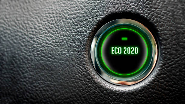 istock Car Start Button On Dashboard with 2020 new ecological year message 1143110542