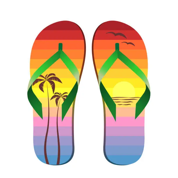 Vector illustration of Flip flop - texture summer sunset at beach vector illustration