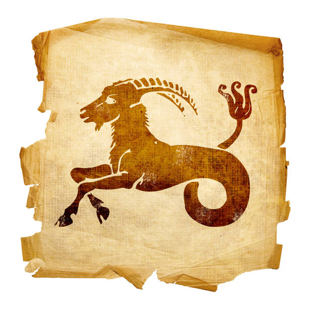 Capricorn zodiac old, isolated on white background.