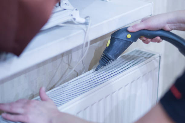 istock House cleaning using rags, vacuum cleaner and steamer for cleaning. 1143116127