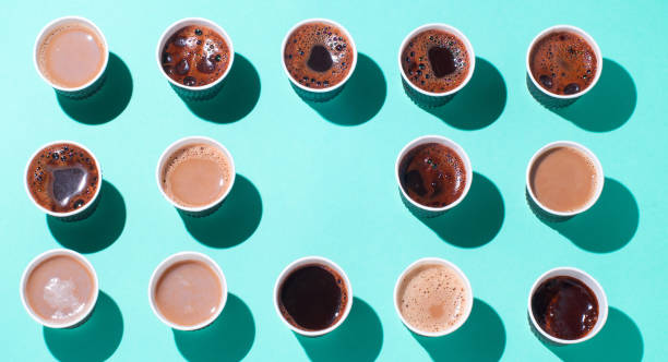 istock Coffee cups with different types of coffee, cappuccino and macchiato 1143122892