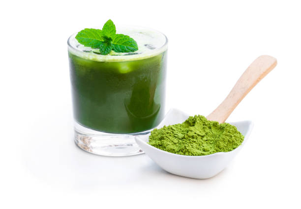 istock Homemade iced matcha latte tea isolated on white 1143123171