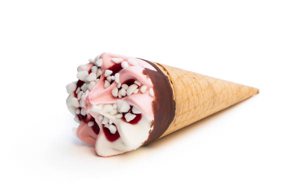 мороженое изолировано на белом - melting ice cream cone chocolate frozen стоковые фото и изображения