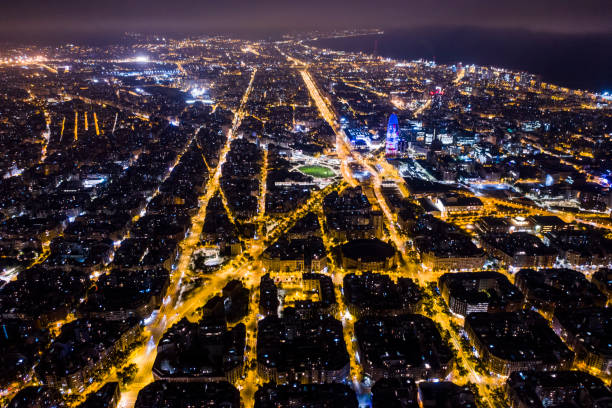 istock Barcelona aerial view at night 1143123305