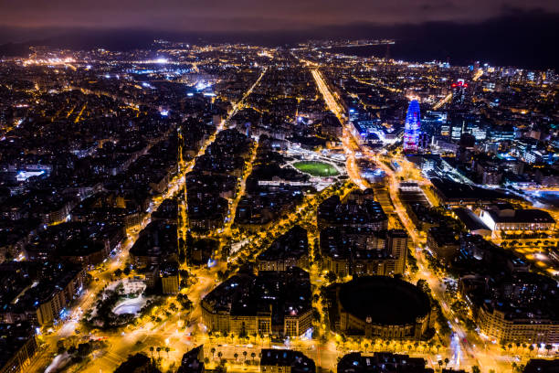 istock Barcelona aerial view at night 1143123308