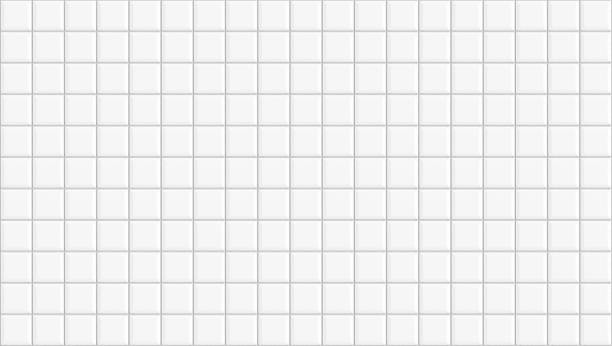 ホワイトスクエアセラミックタイルテクスチャの背景。古典的な白いメトロタイル。横向きの画像。 - tile ストックフォトと画像