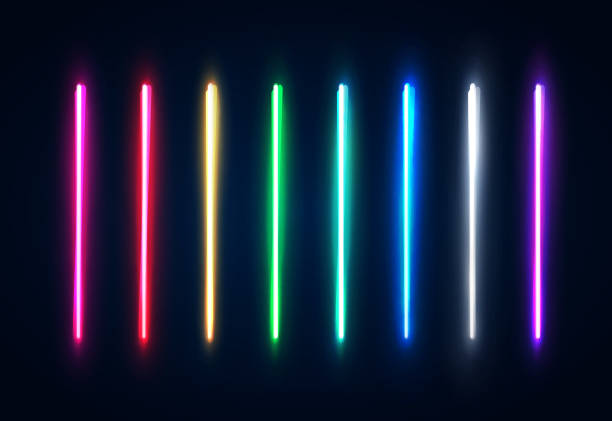 Halogen or led light lamps elements pack for night party or game design. Neon light tubes set. Colorful glowing lines or borders collection isolated on dark blue background. Color vector illustration. Halogen or led light lamps elements pack for night party or game design. Neon light tubes set. Colorful glowing lines or borders collection isolated on dark blue background. Color vector illustration. neon lighting stock illustrations