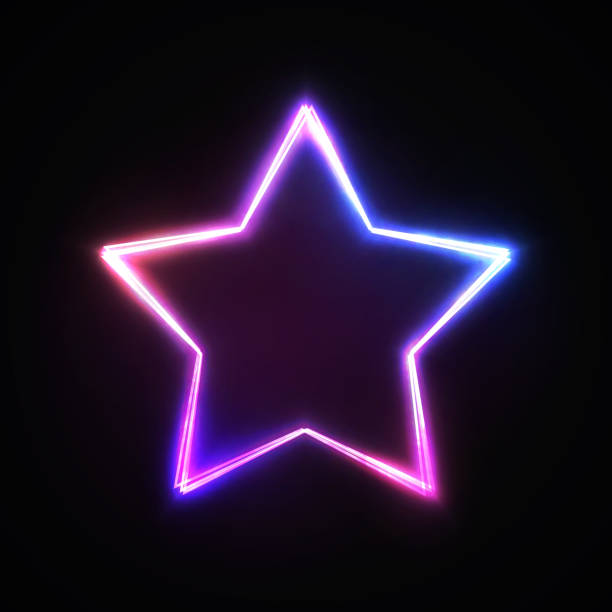 istock Neon light star sign. Blue pink violet glowing colorful signage isolated on dark background. Element design for banner flyer decoration covering. Electric shiny logo. Magic bright vector illustration. 1143129074