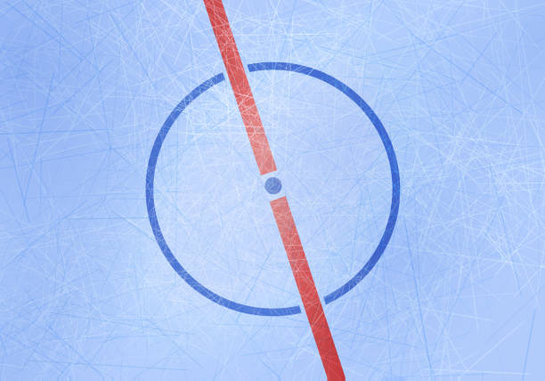 ilustraciones, imágenes clip art, dibujos animados e iconos de stock de vector pista de hockey sobre hielo. centro de arena de hielo con punto central y línea media y textura de líneas. - ice hockey illustrations