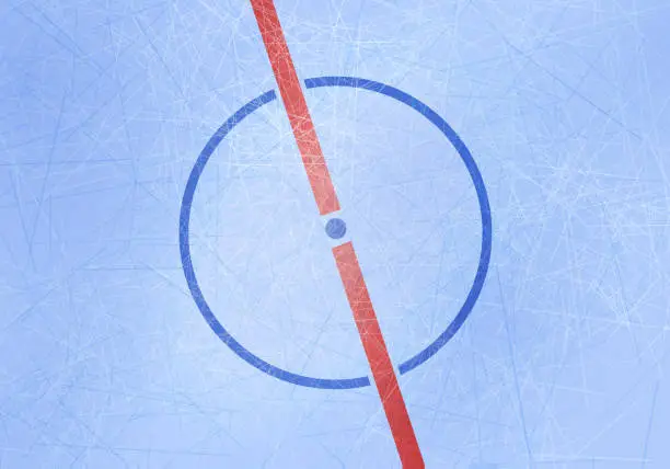 Vector illustration of Vector ice hockey rink background. Center of ice arena with central point and middle line and lines texture.