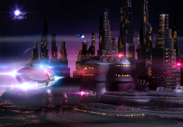 istock Futuristic cityscape skyline at night 1143138778