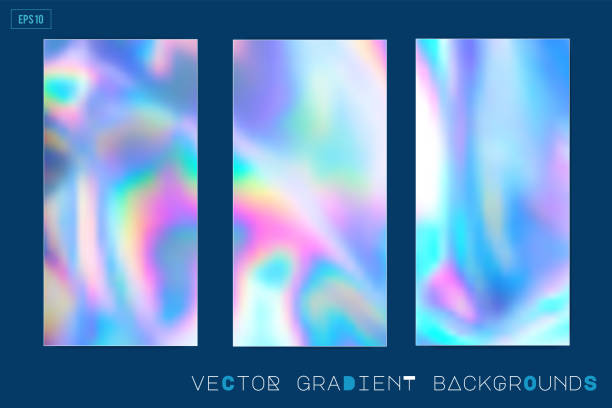 pastel colored holographic background Abstract trendy holographic background in 80s style. Real texture in violet, pink and mint colors with scratches and irregularities. Synthwave. Vaporwave style. Retrowave, retro futurism, webpunk futurism stock illustrations