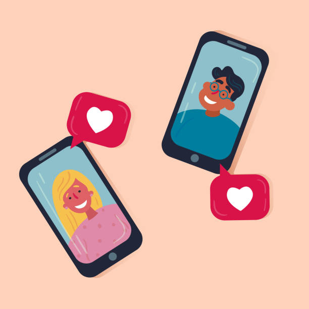 istock Dating app. Man and woman search each other 1143144416