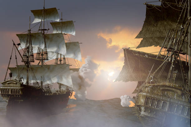 istock sea battle with a sailing pirate ship  3d render 1143162542