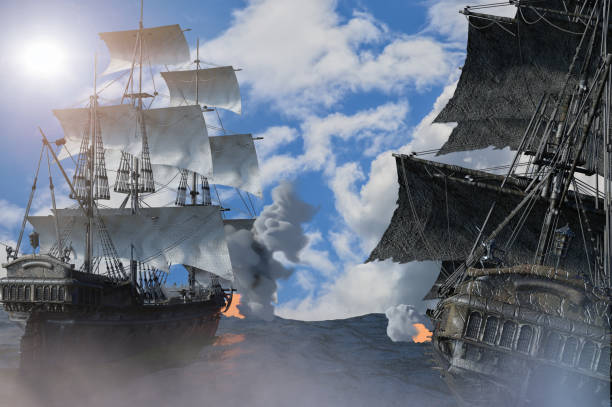 istock sea battle with a sailing pirate ship  3d render 1143162547