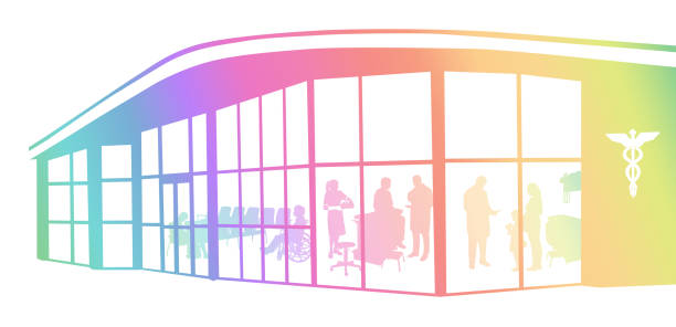 illustrations, cliparts, dessins animés et icônes de nouvelle clinique médicale familiale rainbow - office building building exterior white background isolated