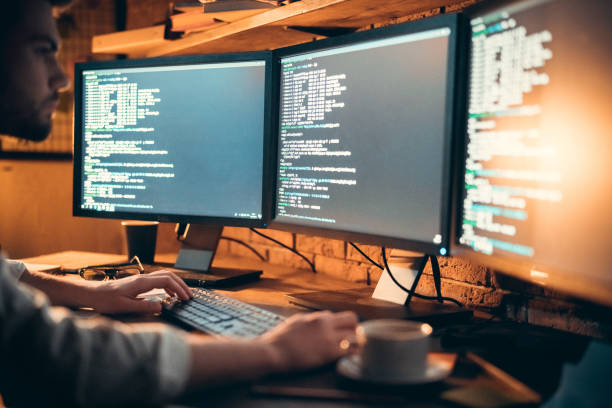 istock Young male trader at office work concept sitting working at night 1143163698
