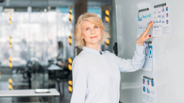 istock successful female leader business presentation 1143164564