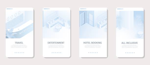 illustrazioni stock, clip art, cartoni animati e icone di tendenza di banner sui social media dei servizi alberghieri per le vacanze - hotel reception paper hotel tourism
