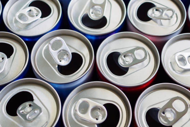 istock Empty aluminium drink cans recycling background concept 1143166987