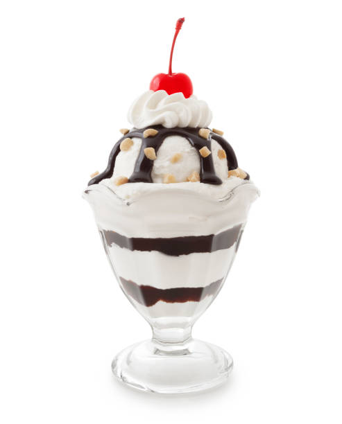 Vanilla and Chocolate Fudge Ice Cream Sundae Vanilla and Chocolate Fudge Ice Cream Sundae isolated on white (excluding the shadow) parfait photos stock pictures, royalty-free photos & images