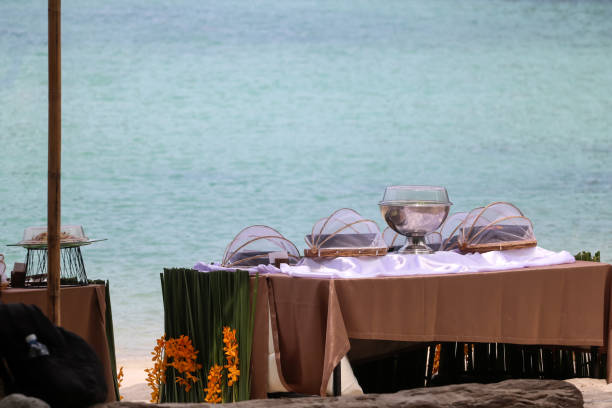 istock Buffet on the beach , Line set up for lunch at tropical 1143176845