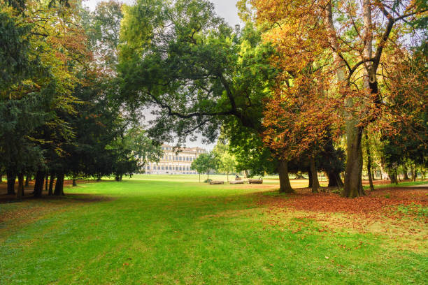 Monza, Italy - October 17, 2018: Royal Villa and Monza park in autumn. Italy