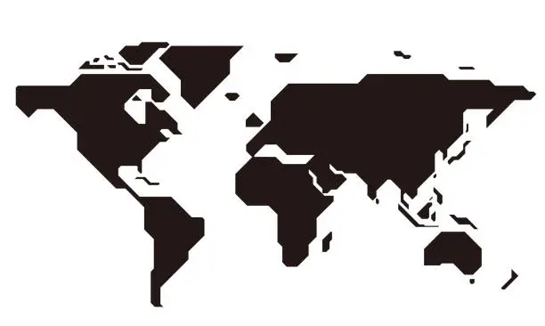 Vector illustration of simple straight line map of the world, vector background