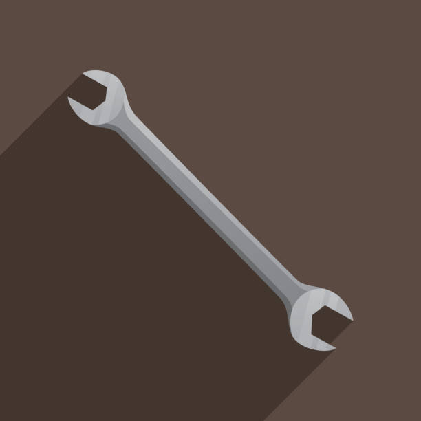 렌치 아이콘 플랫 - adjustable wrench expertise work tool maintenance engineer stock illustrations