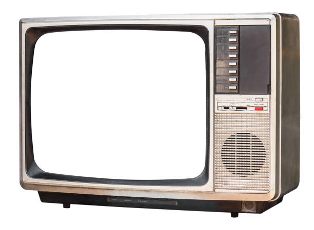 vieux rétro couleur bronze home tv récepteur isolé sur fond blanc, vue latérale vieille télévision - side table table antique classic photos et images de collection