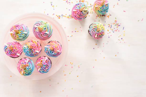 istock Unicorn cupcakes decorated with colorful buttercream icing 1143184106
