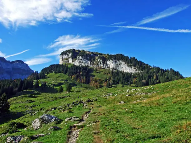 Alpine hill Ebenalp in the Alpstein mountain range and in the Appenzellerland region - Canton of Appenzell Innerrhoden (AI), Switzerland