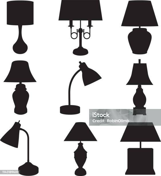 Lamp Silhouettes Set Stock Illustration - Download Image Now - Lamp Shade, Desk Lamp, Icon Symbol