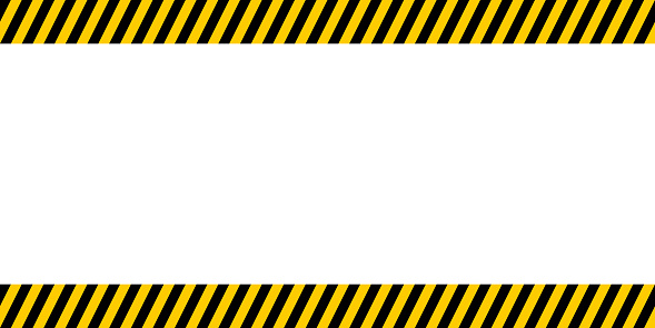 Bulletin board for important announcements, yellow and black diagonal stripes, vector warn caution construction danger border