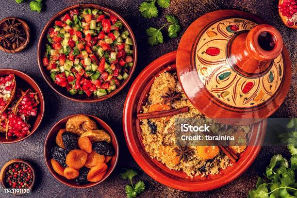 Traditional Moroccan Tajine Of Chicken With Dried Fruits And Spices Stock Photo - Download Image Now