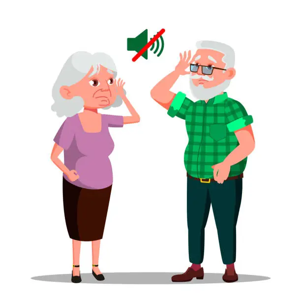 Vector illustration of Deaf Senior Man And Woman Vector Cartoon Characters