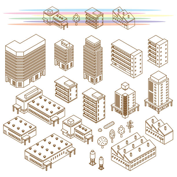 Illustrations of various buildings Vector illustration of the building apartment illustrations stock illustrations
