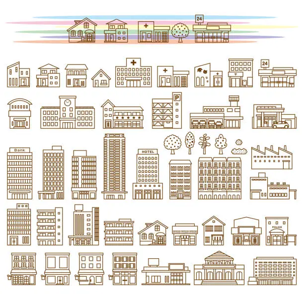 Vector illustration of Illustrations of various buildings