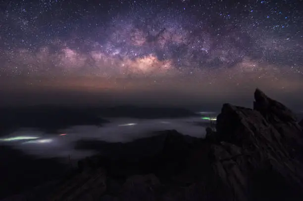 Photo of Milky Way Galaxy and Mountain landscape.