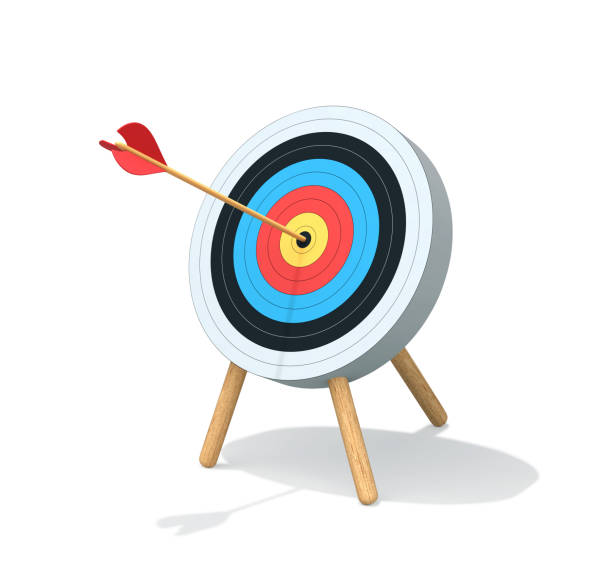 istock Archery target with arrow isolated on white. Goal achievement concept 1143202348