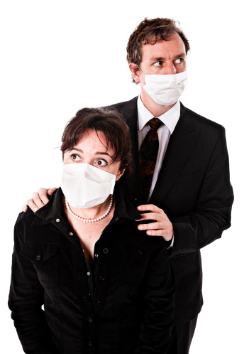 man wear n95 protection corona virus mask isolated on white in pandemic covid 19 in side and front view