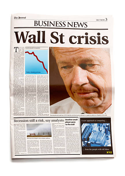 jornal: wall st crise - newspaper headline newspaper wall street finance - fotografias e filmes do acervo
