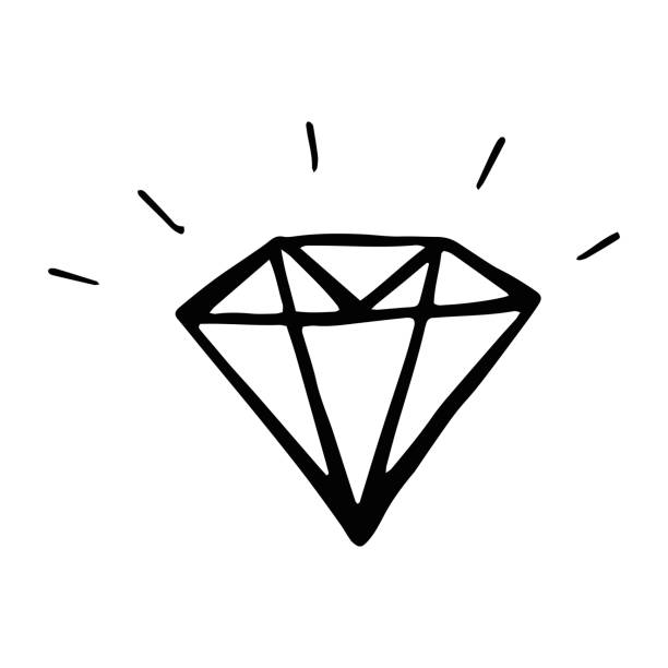 ilustraciones, imágenes clip art, dibujos animados e iconos de stock de icono de diamante dibujado a mano. - diamond jewelry gem diamond shaped