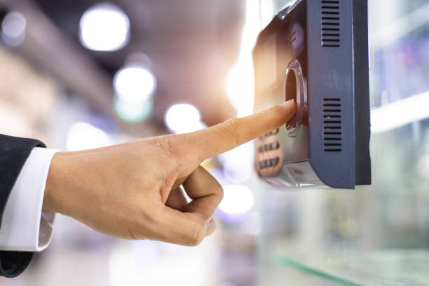 Businessman hand scanning finger on machine,Technology concept, Business concept,